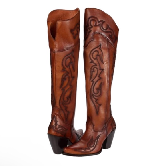 DAN POST SEDUCTRESS BROWN LEATHER THIGH HIGH WESTERN BOOTS~NEW IN BOX SZ 9 - Picture 3 of 8